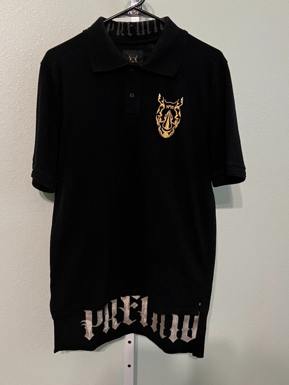 Ecko Unlimited Premio #15 Black Short-Sleeve Polo w Rhino Logo and Hem Text SZ M